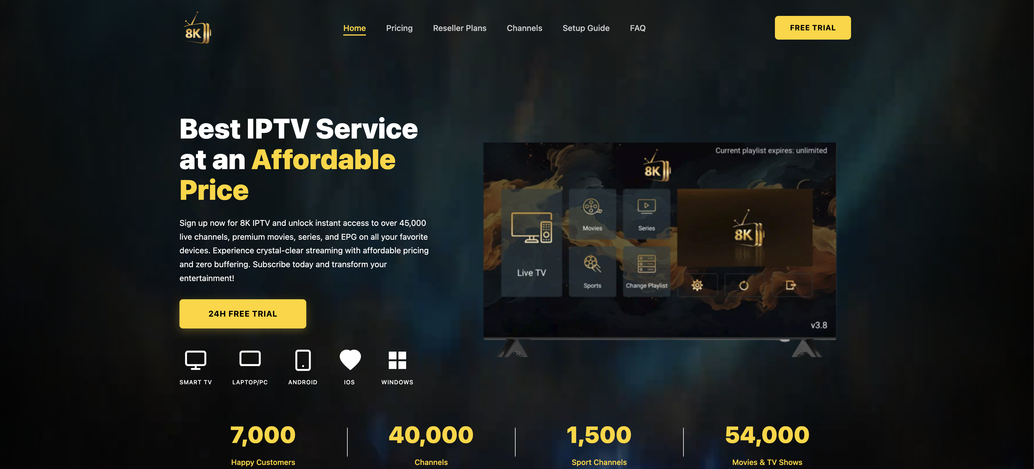8K IPTV - Ultra HD 8K streaming service with 4K and HD channel options